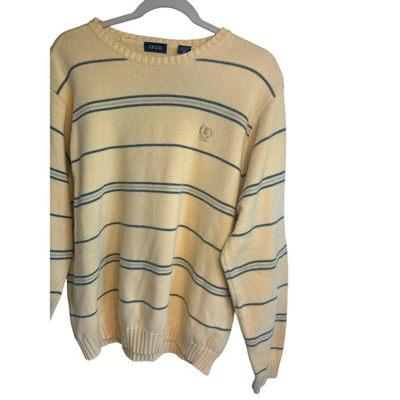 Izod Men's Stripe Casual Crew Neck Warm Business Yellow Sweater SZ Medium - Picture 4 of 7